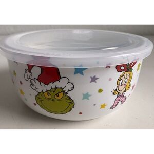 The Grinch Whoville Christmas Ceramic Storage Bowl Container Pressure Lid LARGE